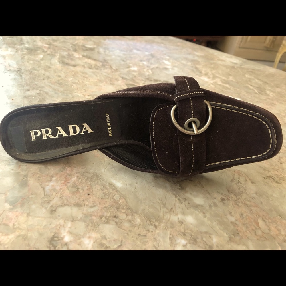Prada Brown Suede Kitten Heel Mules